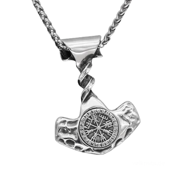 Handgemachte Wikinger Thors Hammer Kette mit Vegvisir Symbol