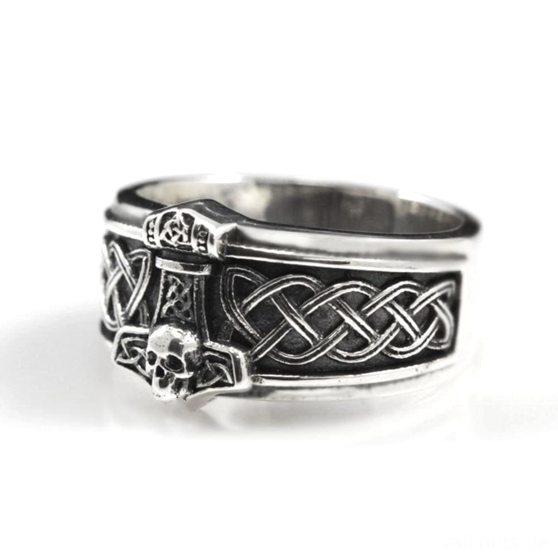 Handgefertigter Wikinger Ring Mjolnir mit Totenkopf
