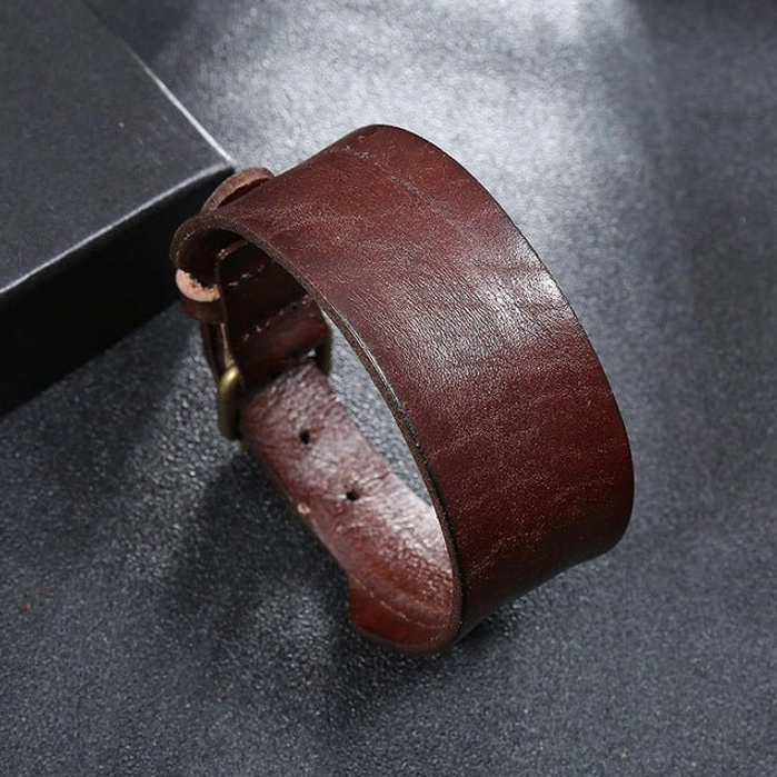 Handgemachtes braunes Wikinger Armband aus Leder, verstellbar, Retro Stil