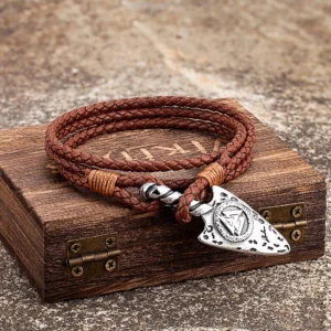 Handgemachtes schwarzes Wikinger Armband mit Valknut Symbol