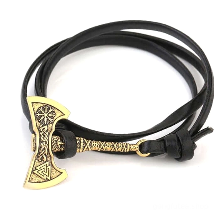 Handgefertigtes Wikinger Armband mit Streitaxt Metallanhänger