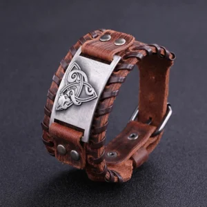 Handgemachtes Wikinger Leder Armband mit Fuchs Amulett