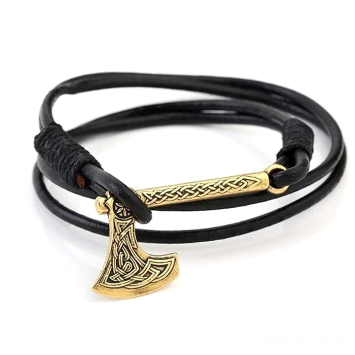 Handgemachtes Wikinger Armband mit Wikinger Knoten und Axt Motiv