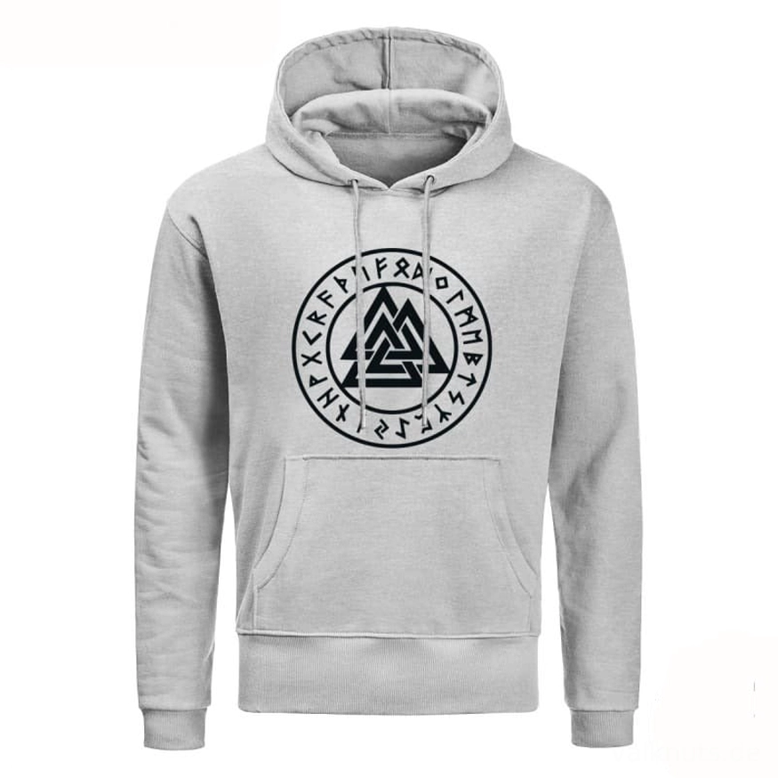 Hellgrauer Wikinger Valknut Hoodie in Größe S
