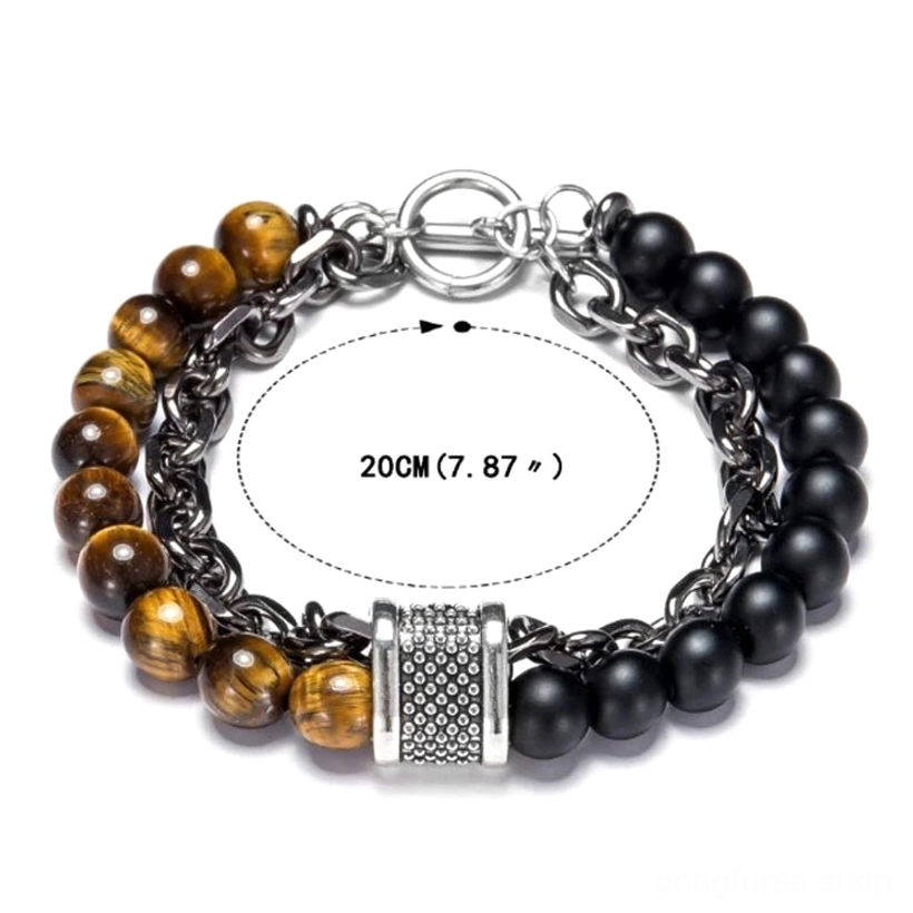 Herren Wikinger Armreif mit Kartenstein Perlen und Edelstahl Kette