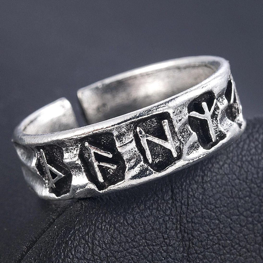Herren Wikinger Ring aus Edelstahl mit eingravierten Runen, Retro Wikingerschmuck