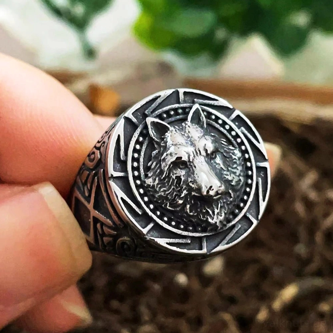 Fenrir Wolf Wikinger Ring aus 316L Edelstahl für Herren im Punk Style