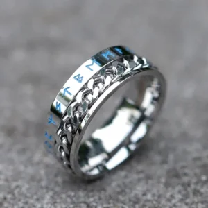Herren Wikinger Ring Odin Runen aus 316L Edelstahl mit drehbarer Kette