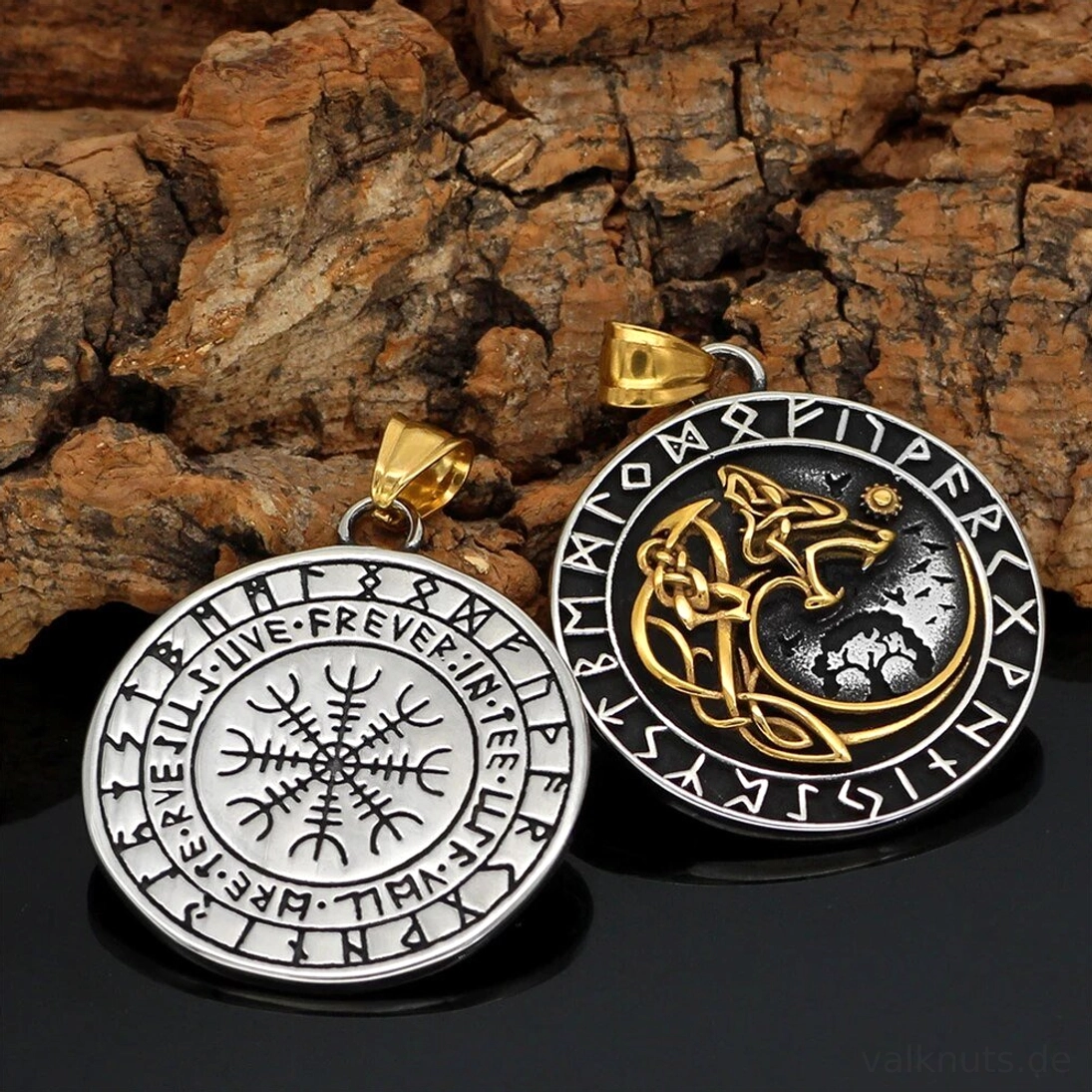 Herren Wolf Kette Wikinger Fenrir Runen Edelstahl Kette