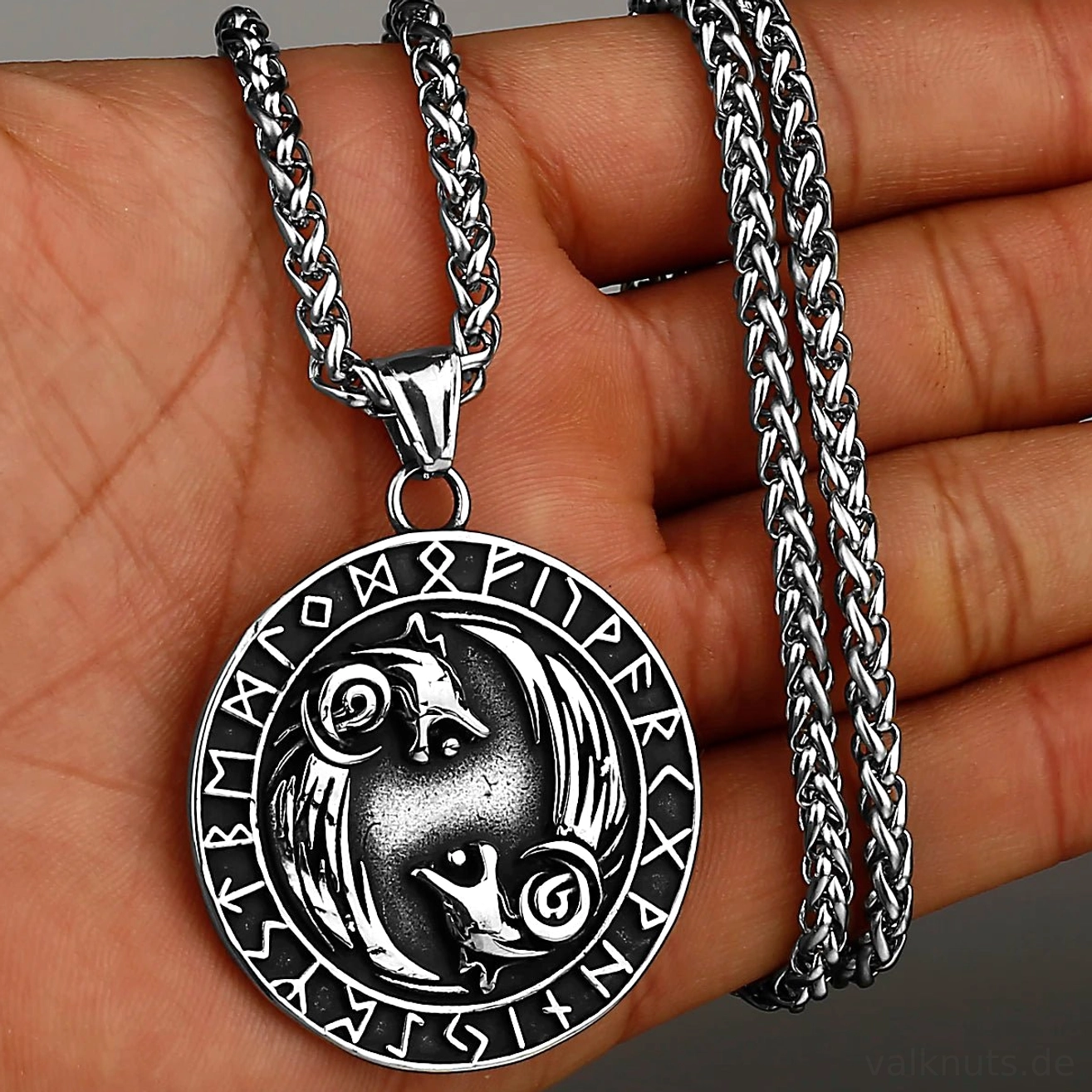 Herren Wolf Kette Geri und Freki im Wikinger Style für Biker und Streetstyle