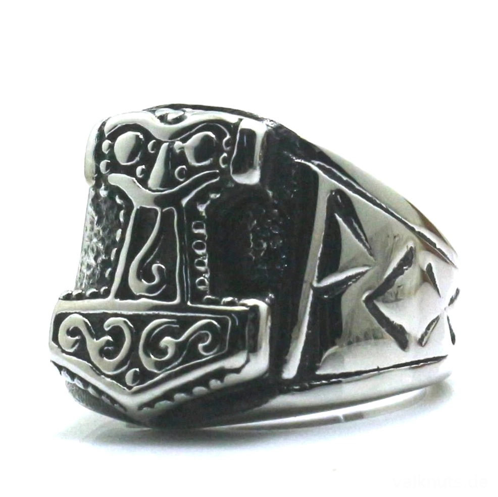 Klassischer Punk Gothic Wikinger Ring mit Thor Hammer Mjölnir Symbol