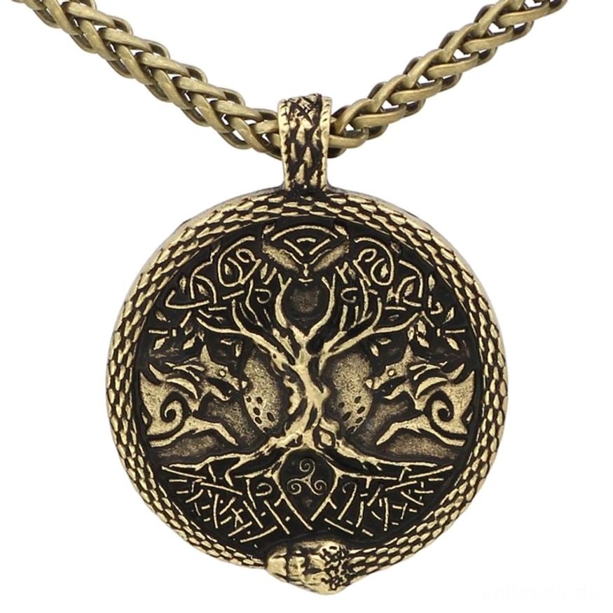 Komplettansicht Yggdrasil Weltbaum Halskette mit Wikinger Symbolen