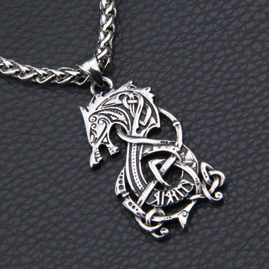 Komplette Ansicht der Wikinger Fenrir Wolf Kette mit Kette und Anhänger