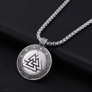 Vollständige Wikinger Kette mit silbernem Valknut Knoten Anhänger