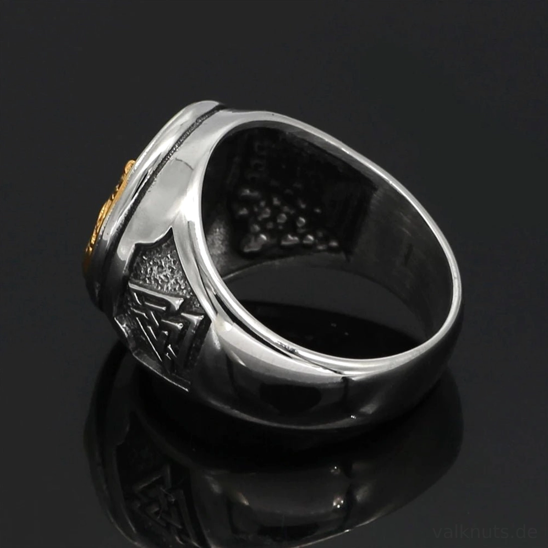 Männer Wikinger Ring Fenrir Valknut Retro Design Gold Schwarz Silber
