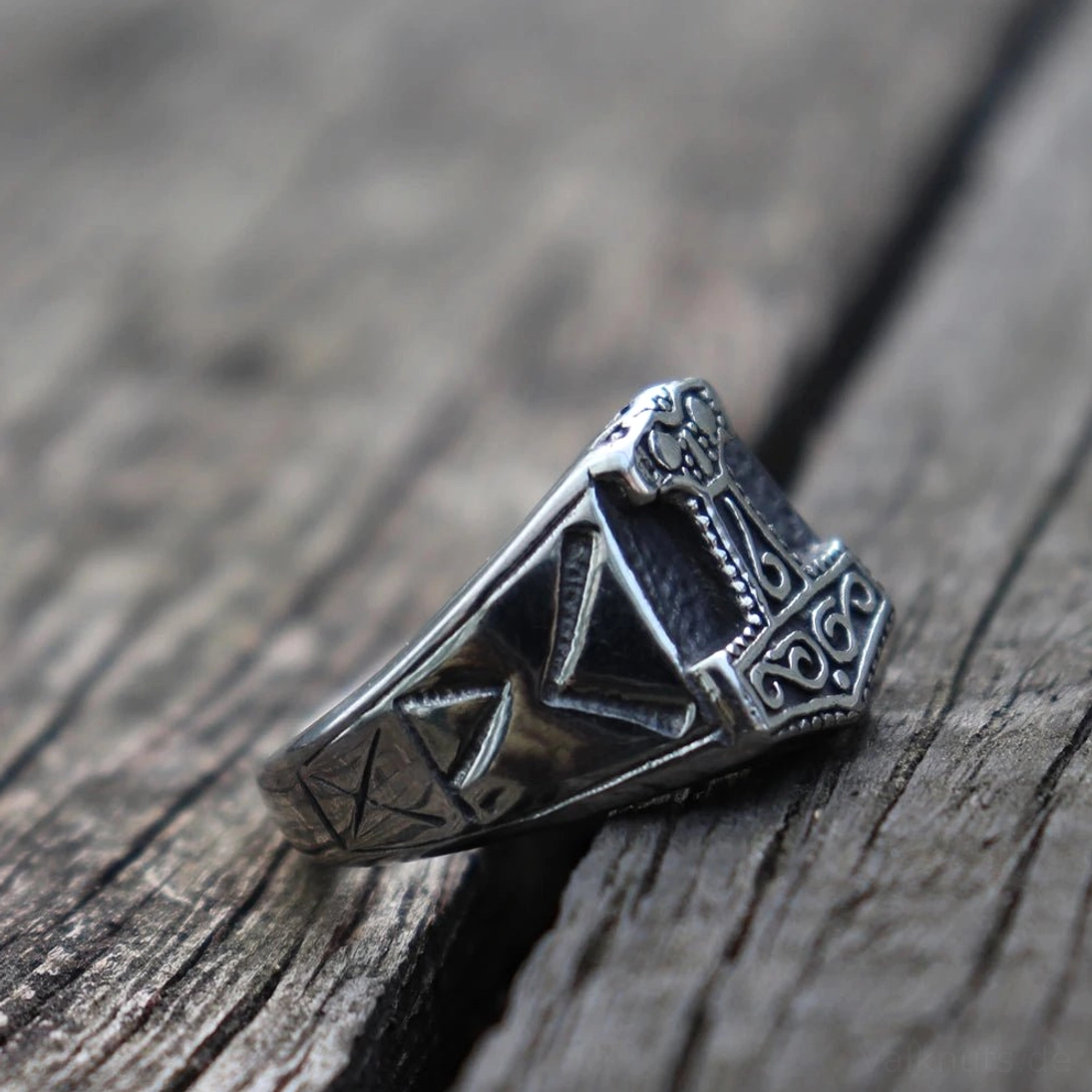 Männer Wikinger Ring Mjölnir Thorhammer, nordisches Amulett für Biker