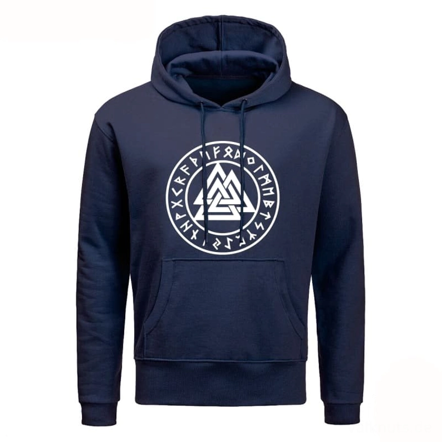 Marinblauer Wikinger Valknut Hoodie in Größe S