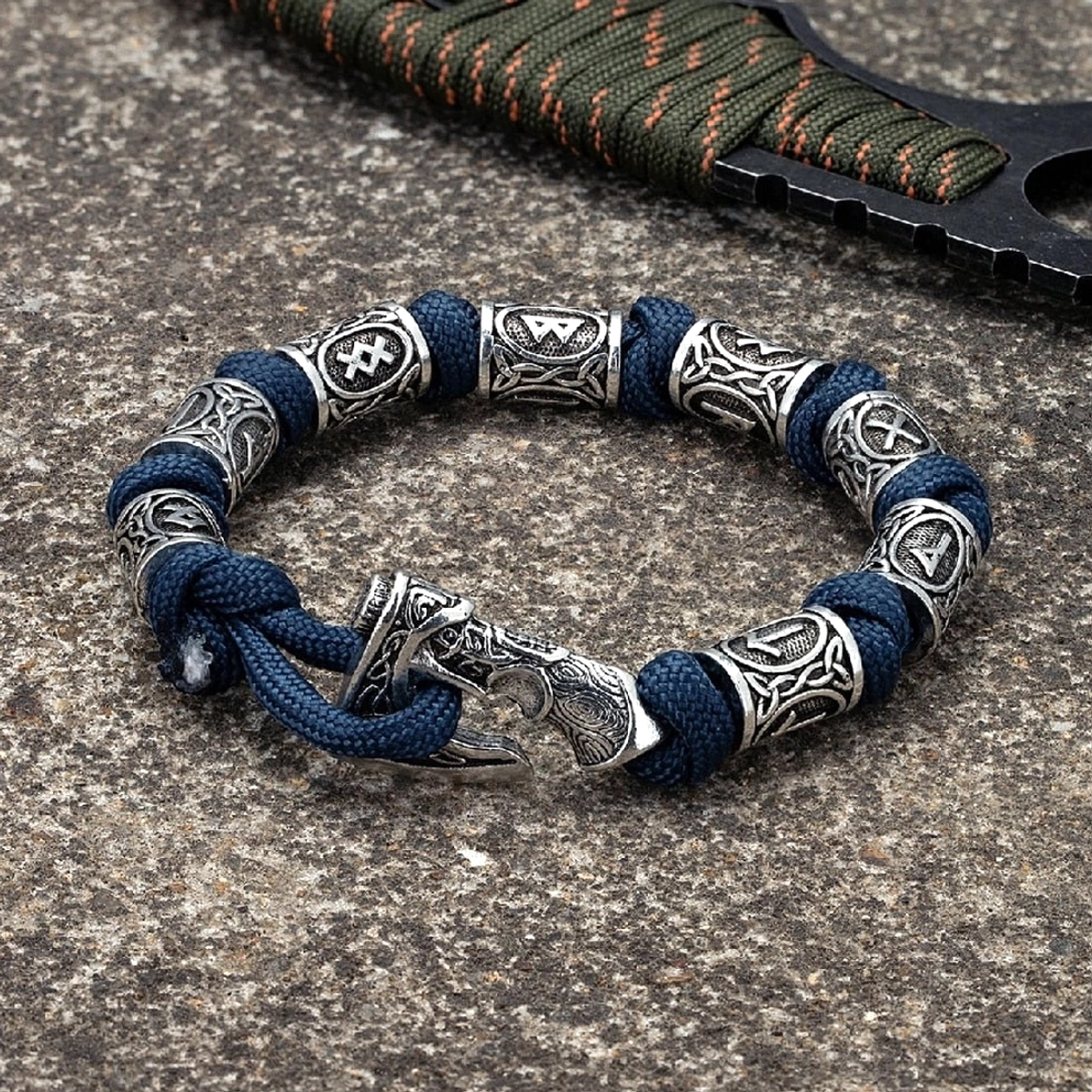 Marineblauer Wikinger Armreif mit Wikinger Axt Symbol
