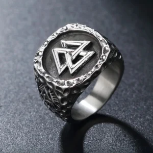 Massiver Wikinger Ring mit Valknut Symbol aus 316L Edelstahl, nordischer Amulett für Männer