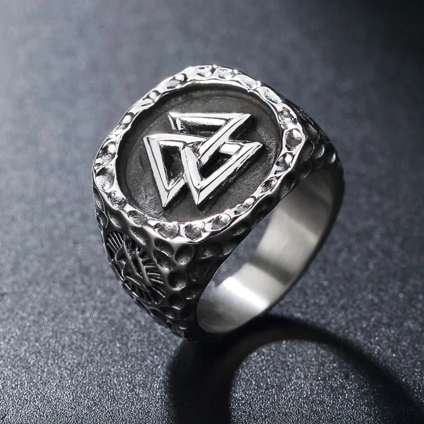 Massiver Wikinger Ring mit Valknut Symbol aus 316L Edelstahl, nordischer Amulett für Männer