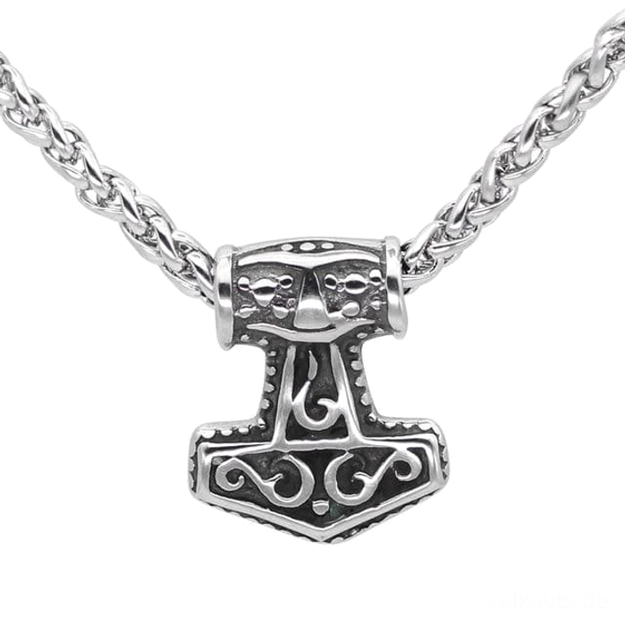 Mini Thors Hammer Kette aus Edelstahl, Wikinger Amulett Mjölnir Nahaufnahme