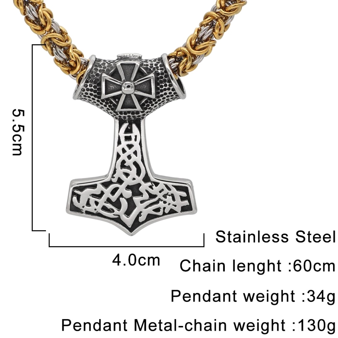 Thors Hammer Kette Mjölnir mit Eisenkreuz, nordisches Amulett für Liebhaber nordischer Mythologie
