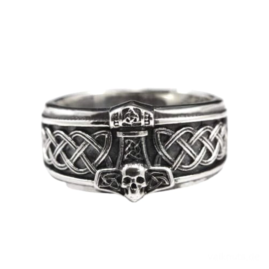 Wikinger Ring Mjolnir mit Totenkopf nordischer Mythologie Schmuck
