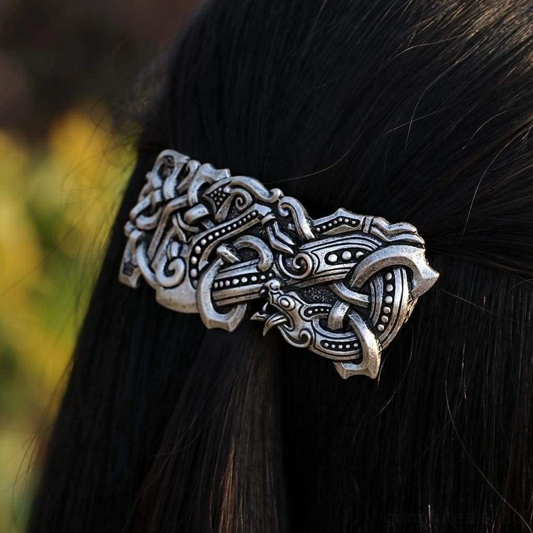 Nordischer Wikinger Haarschmuck Wolf Haarstab aus Edelstahl