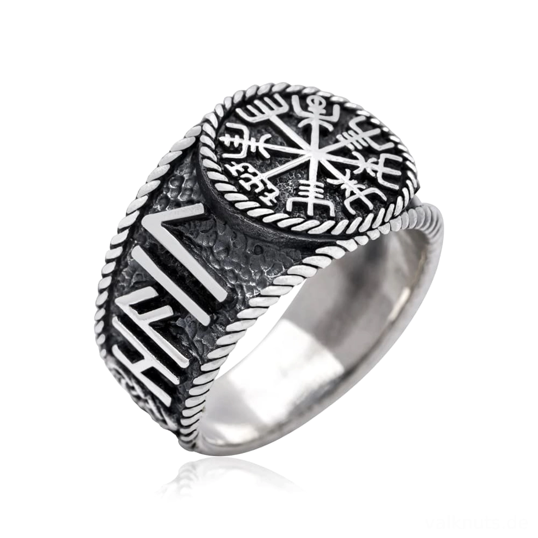 Nordischer Wikinger Ring mit Vegvisir und Odin Runen aus 925 Sterlingsilber