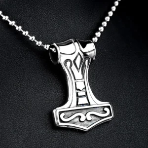 Nordischer Wikinger Schmuck: Handgefertigte Thors Hammer Kette mit Todesrune