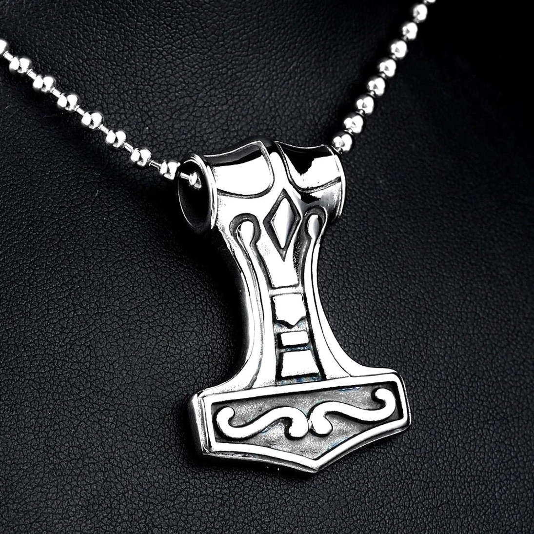 Nordischer Wikinger Schmuck: Handgefertigte Thors Hammer Kette mit Todesrune