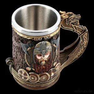 Nordischer Wikinger Tankard mit Drachenschiff Griff und detailreicher Odin Darstellung