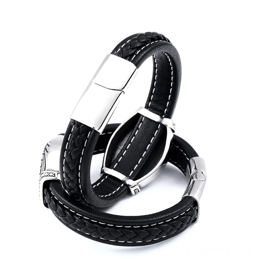 Nordisches Wikinger Armband mit Vegvisir Kompass Symbol aus Leder
