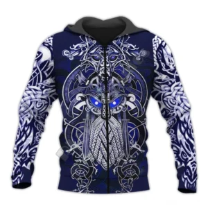 Wikinger Odin Blau Tattoo Hoodie Gesamtansicht
