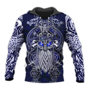 Wikinger Hoodie Odin Blau Tattoo Motiv Voransicht
