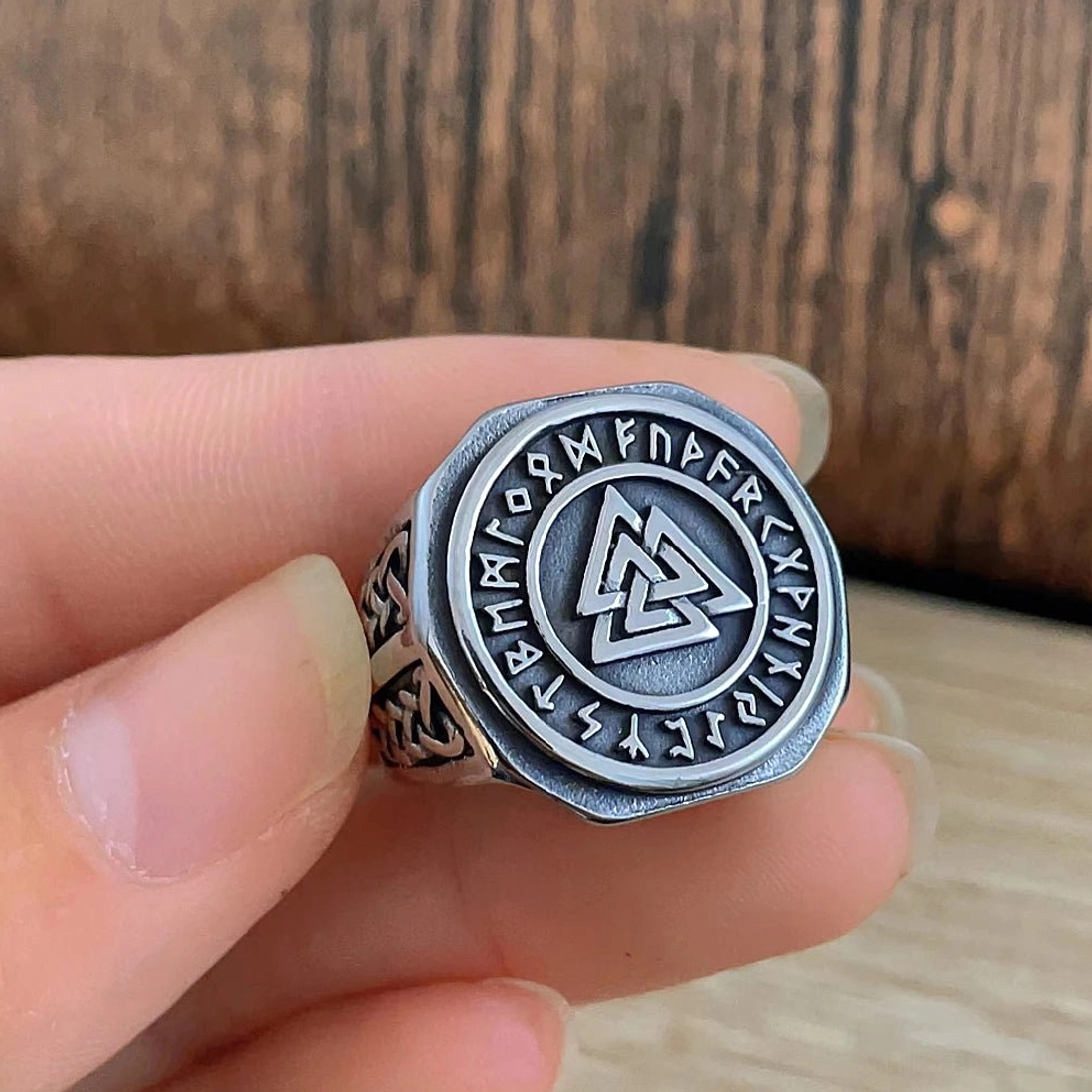 Odin Valknut Wikinger Ring aus Edelstahl, nordisches Runen Amulett