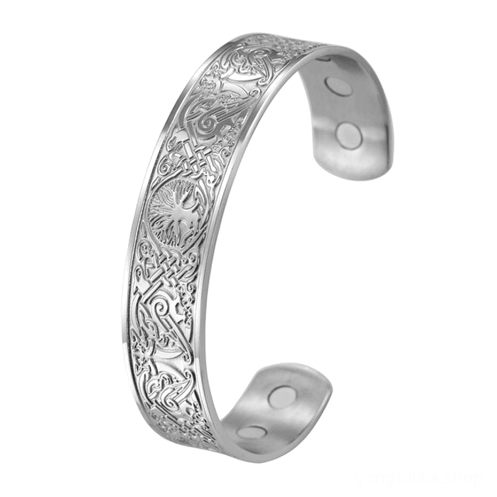 Offener Cuff Wikinger Armreif mit Yggdrasil fuer Maenner und Frauen
