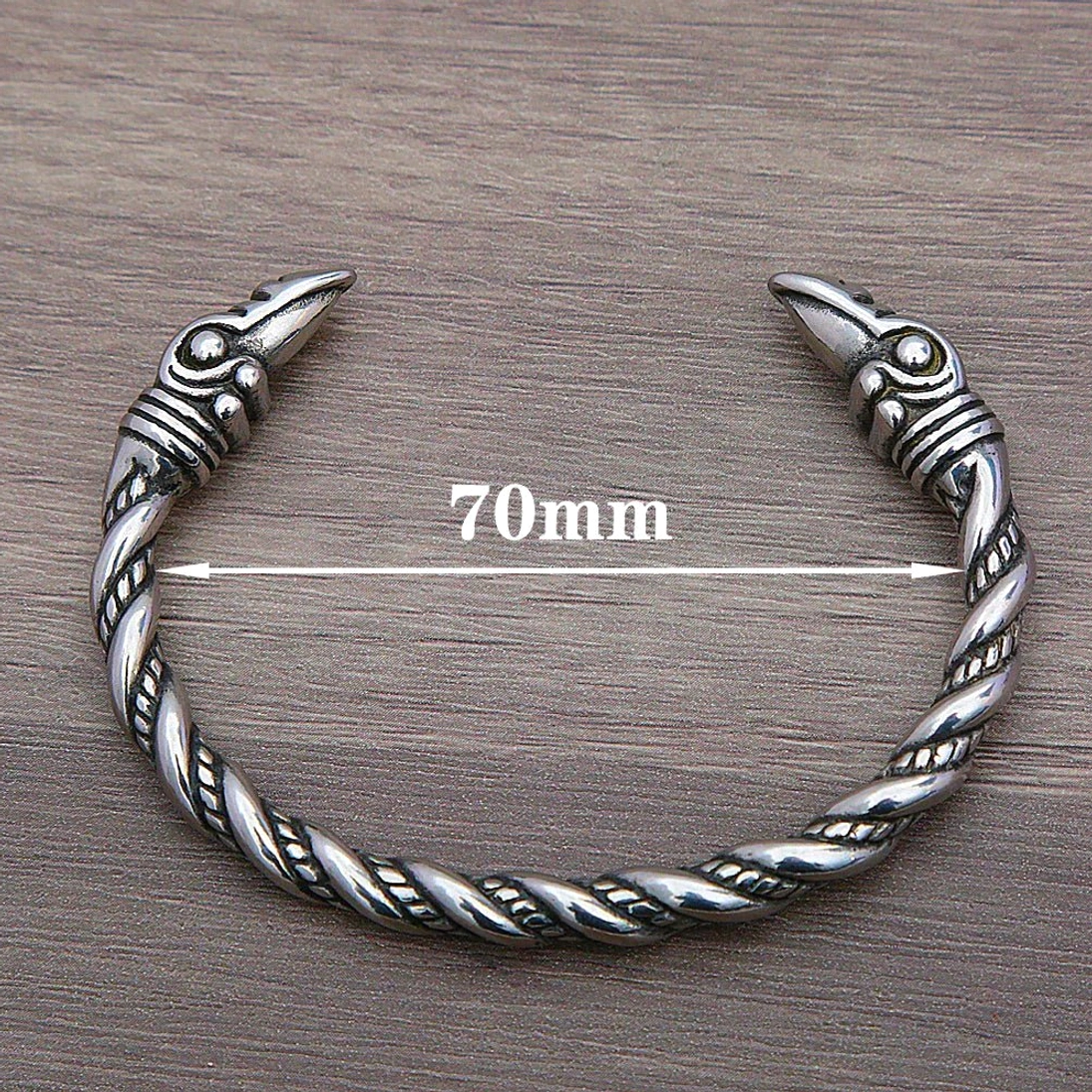 Vintage Wikinger Armreif mit Odins Raben als offenes Cuff Armband