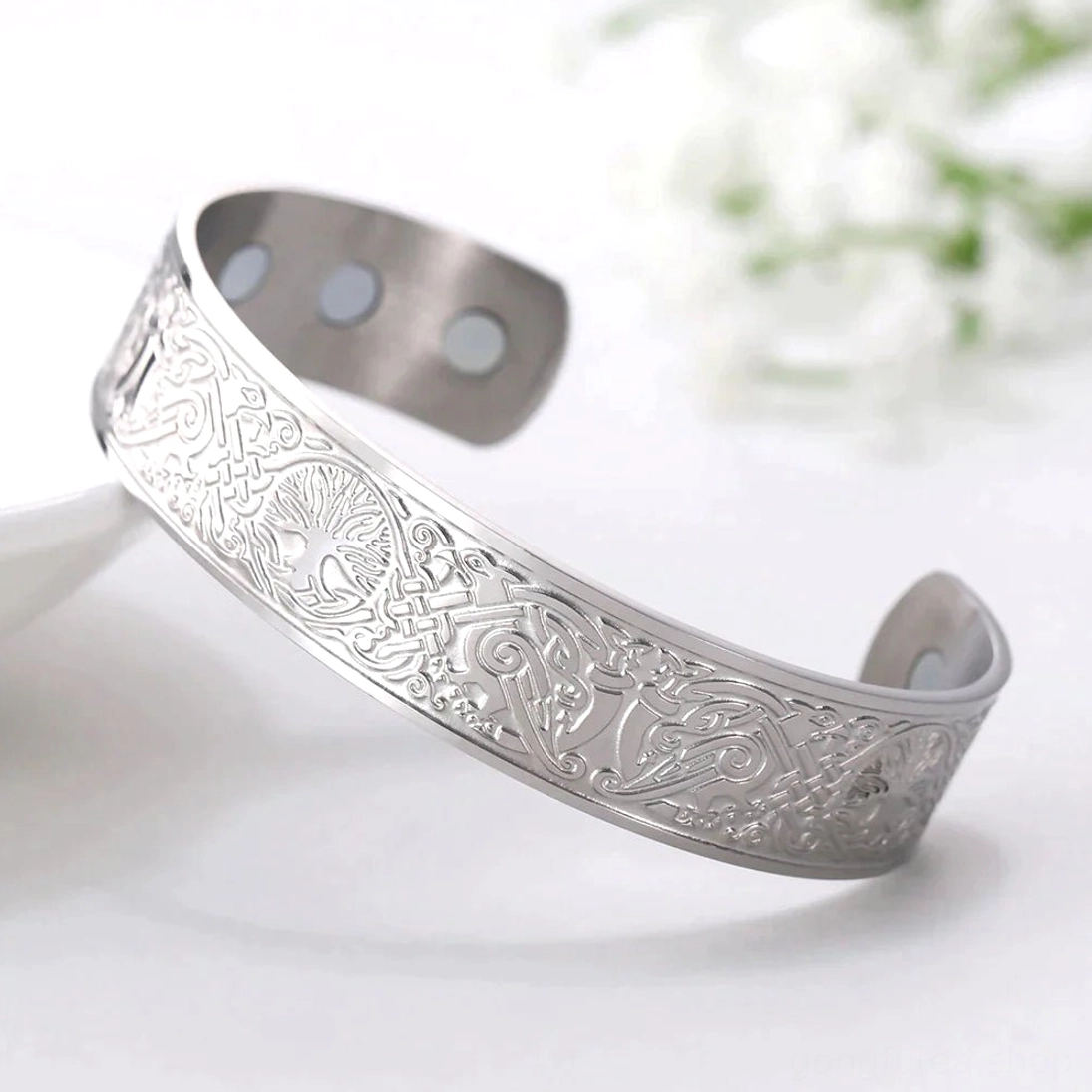 Offener verstellbarer Wikinger Armreif mit Yggdrasil Motiv