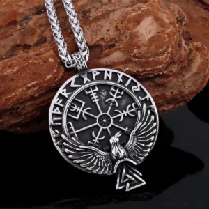 Original Wikinger Anhänger mit Rabe und Vegvisir Nordische Schmuckstück