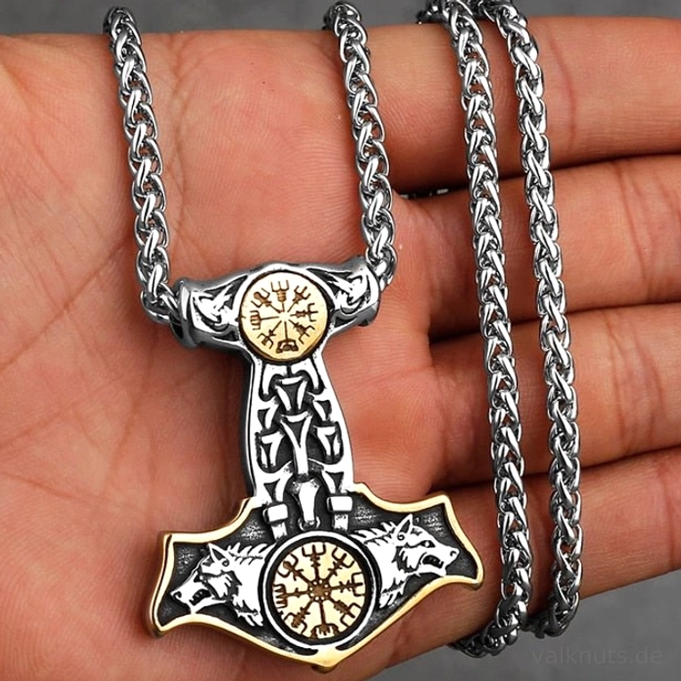 Original unisex Wikinger Thors Hammer Wolf Kette aus Edelstahl