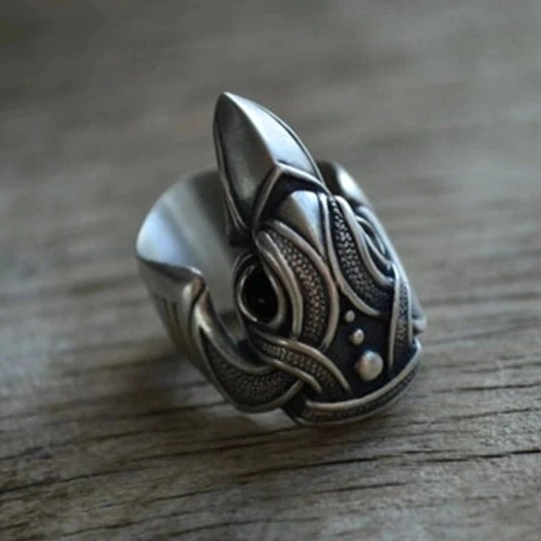 Persoenlicher Wikinger Raben Ring fuer Maenner - Punk Style Amulett