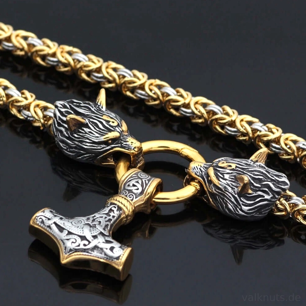 Produktansicht Wikinger Wolf Kette Thors Hammer für Männer