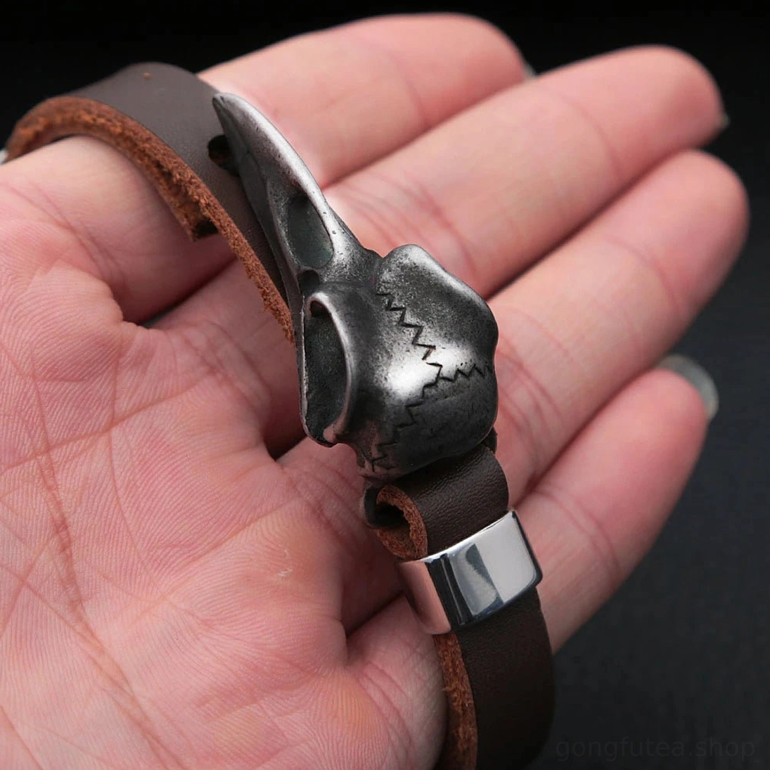 Punk Style Wikinger Armband mit Rabenschädel aus Edelstahl