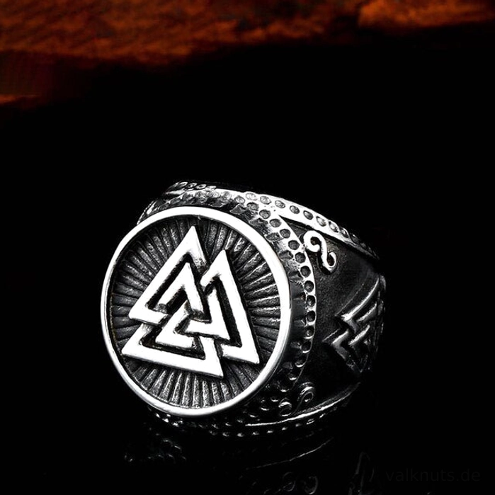 Punk Wikinger Ring aus Edelstahl, breiter Herren Ring mit nordischem Valknut Symbol