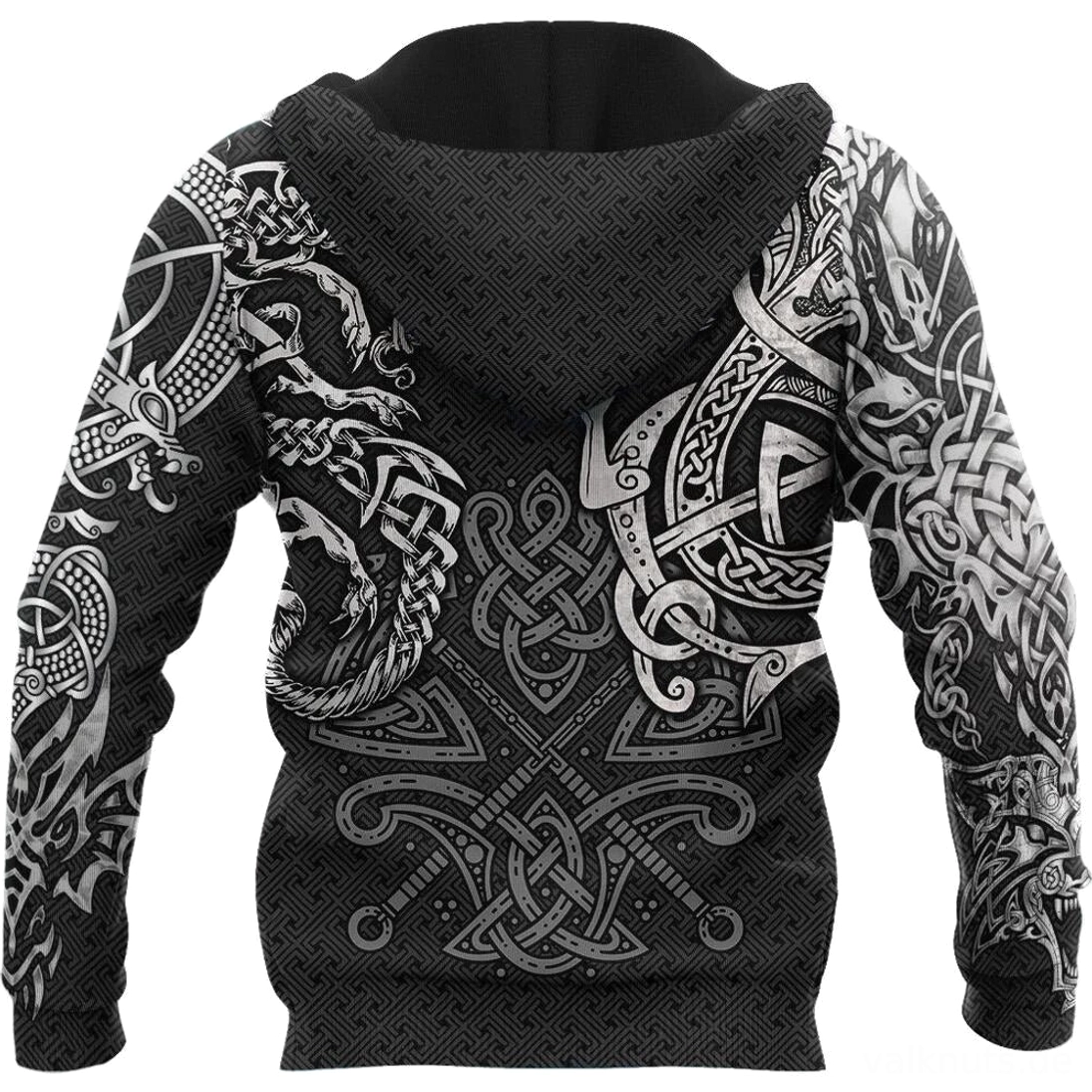 Reißverschluss Wikinger Hoodie Eivor mit ganzflächigem Wikinger Motiv
