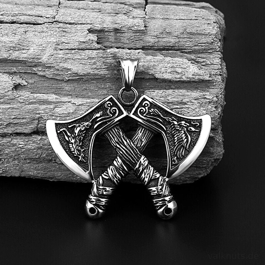Retro gestaltete Wikinger kette aus silber nem edelstahl mit doppel axt, wikinger halskette fuer alltag