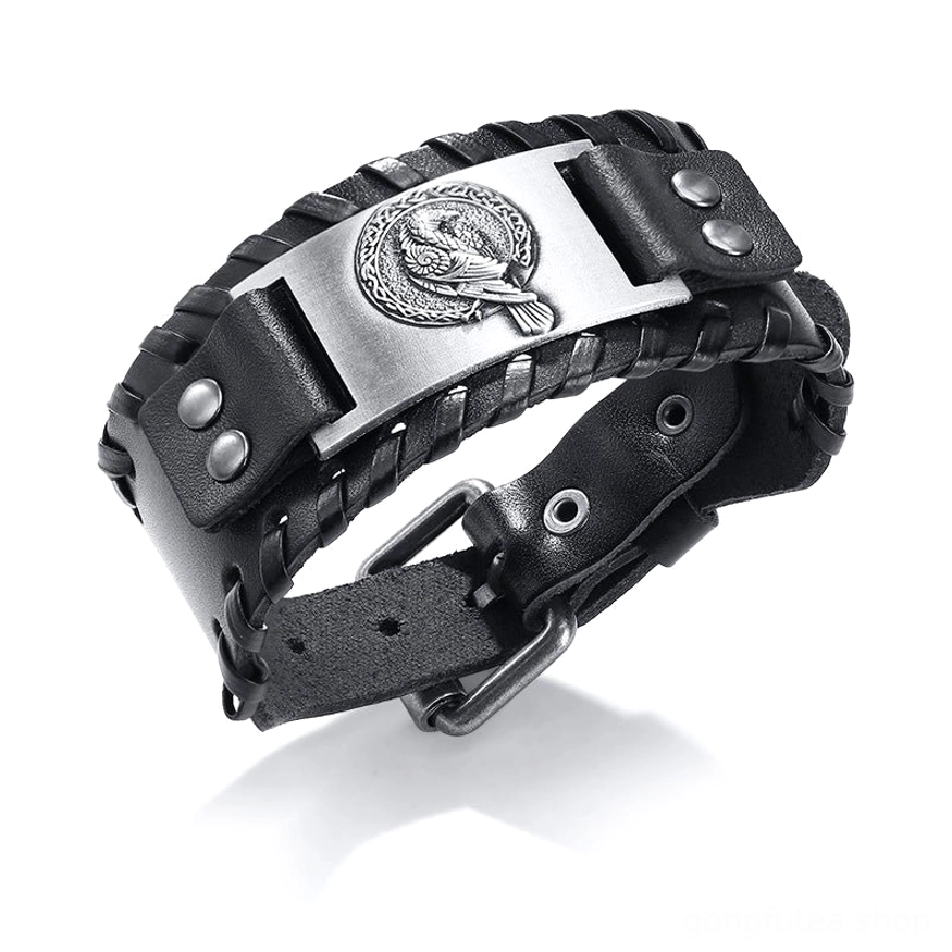Retro Wikinger Leder Armband mit Raben Symbol für Liebhaber nordischer Kultur