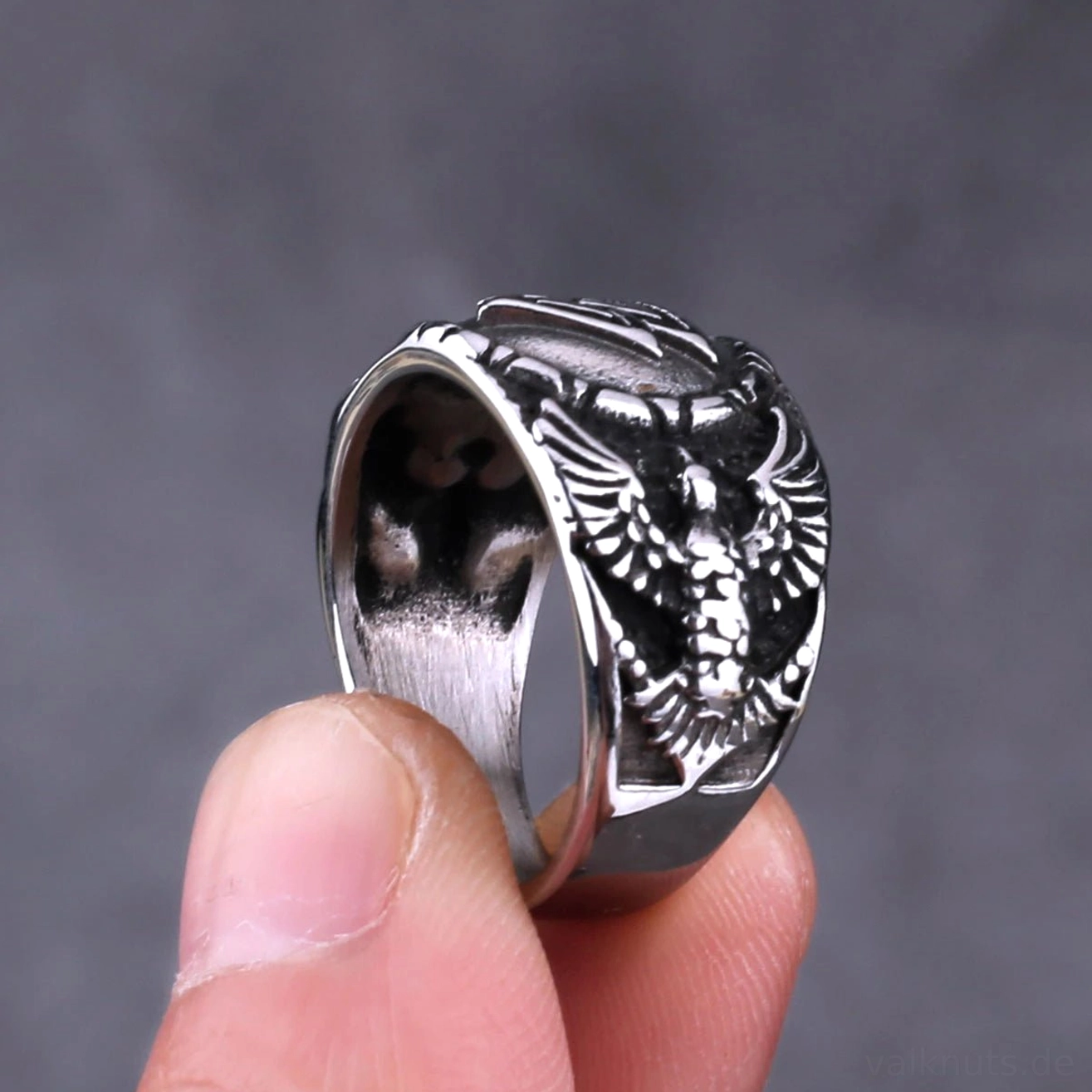 Retro Wikinger Ring für Herren, Valknut Symbol mit Odins Raben