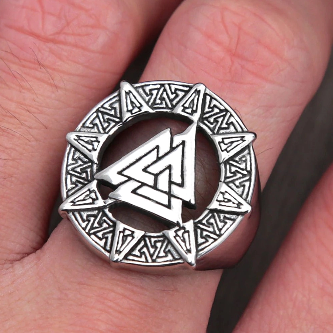 Retro Wikinger Ring für Männer mit Valknut Symbol, Edelstahl